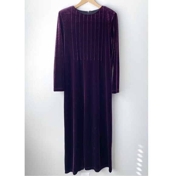 Vintage 90s Y2K Dark Purple Velvet Long Sleeve Maxi Dress 8 - Picture 1 of 8